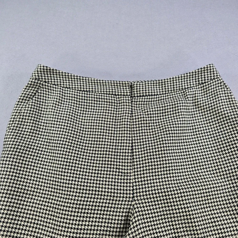 Talbots Womens Size 8 Black Cream Houndstooth Silk Cotton Straight Leg Pants